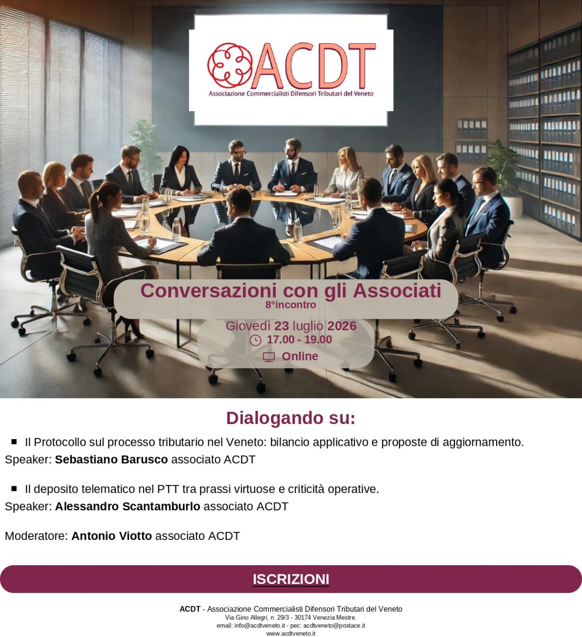 Locandina dell&rsquo;8&deg; incontro delle Conversazioni con gli Associati ACDT, 23 luglio 2026, online